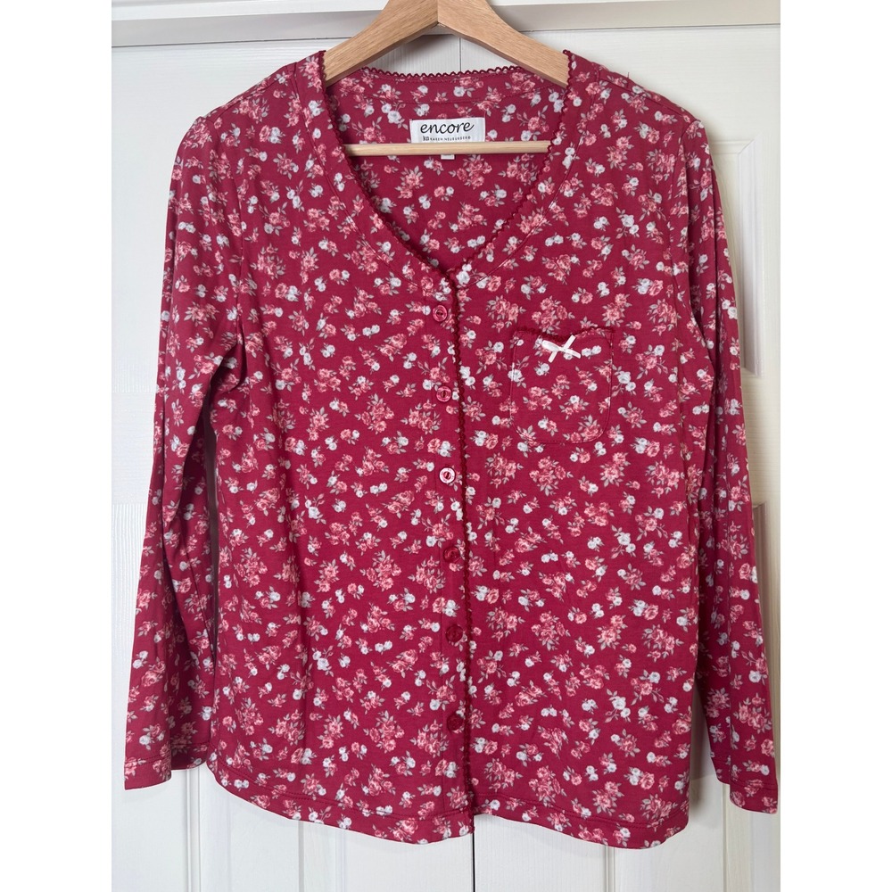 Karen Neuburger Encore Pink Floral Button Front Pajama Top Petite Small PS